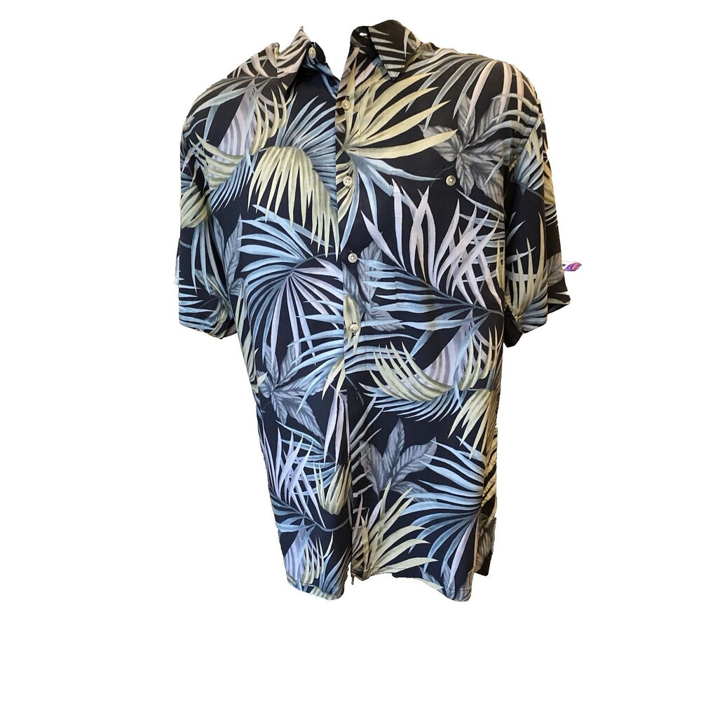 IZOD Shirt Men’s Size Medium Vintage Tropical Hawaiian Black Blue Green EUC